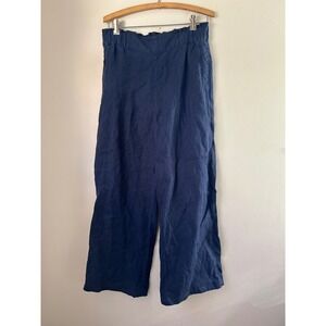 M&S Collection Navy  Wide Leg Cropped Pants Elastic Waist Size 12 Lounge Boho